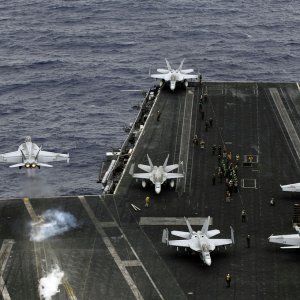 US_Navy_080806-N-7883G-186_An_F-A-18F_Super_Hornet_assigned_to_Strike_Fighter_Squadron_28VFA29_102_launches_from_the_aircraft_carrier_USS_Kitty_Hawk_2